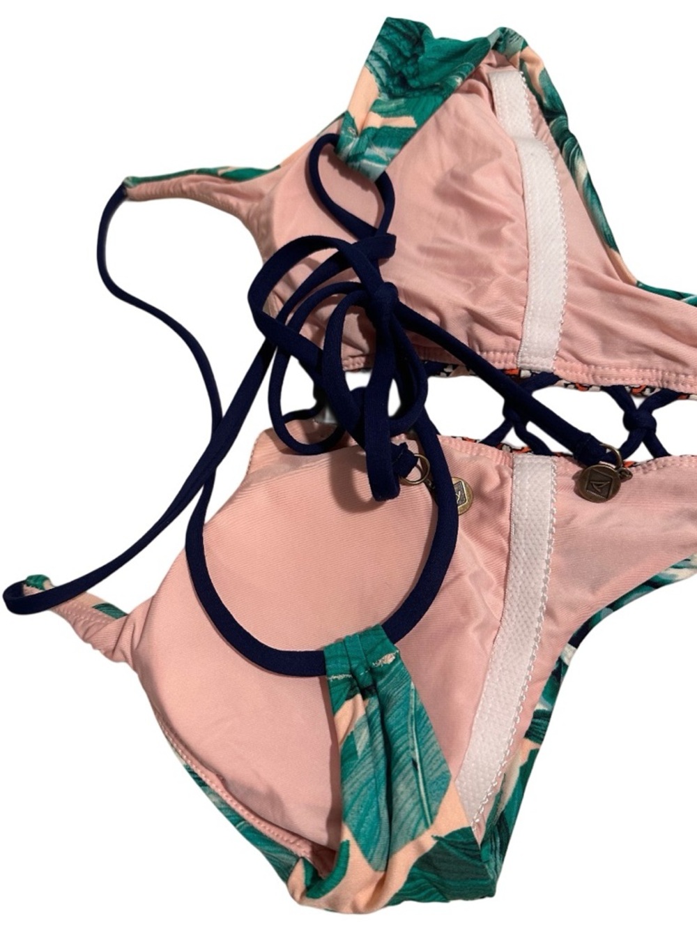 Sperry Top-Sider Tropical 1-Piece Swimsuit Leaf Print Cut Out Braided -Small EUC - Picture 5 of 11